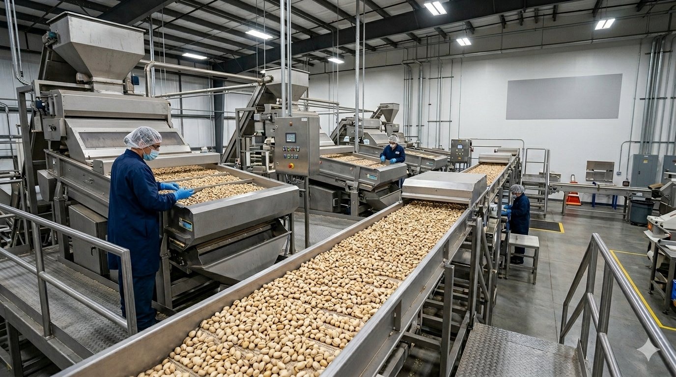 Packed pistachio shipments staged for global export